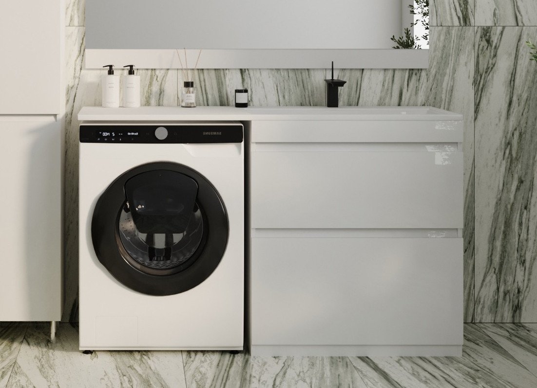 Symbolite Тумба с умывальником Даллас 140 Люкс Plus + Даллас 140x48.2 (правый, эмаль белый)