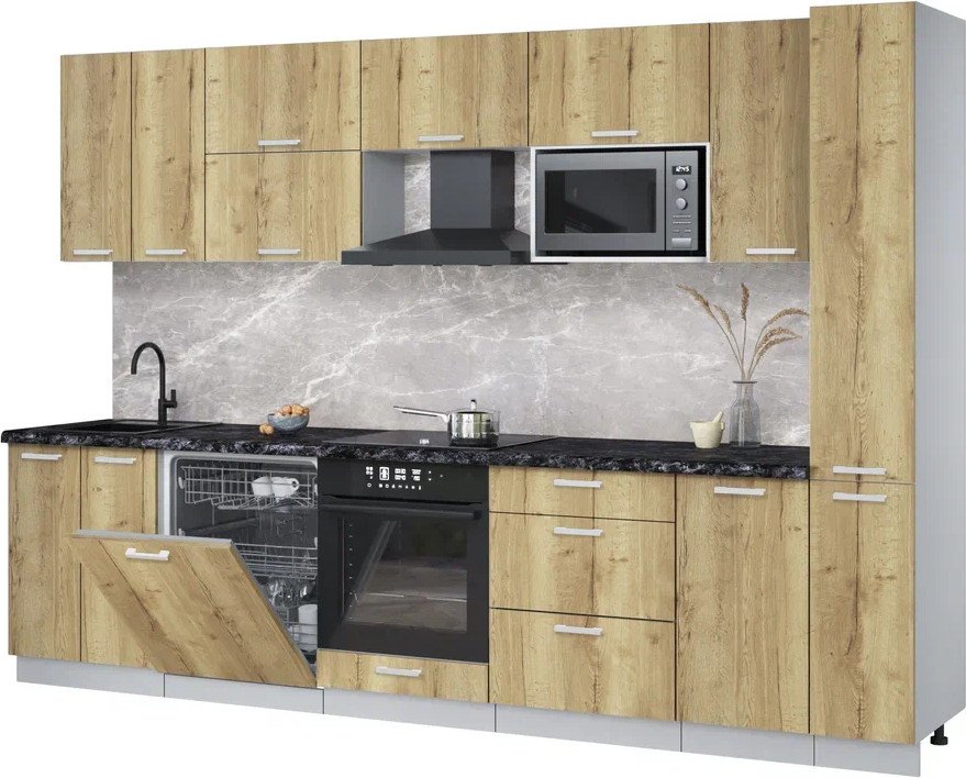 

Готовая кухня Интерлиния Мила Лайт 3.1-ПМ2 (дуб золотой/дуб золотой/кастилло темный)