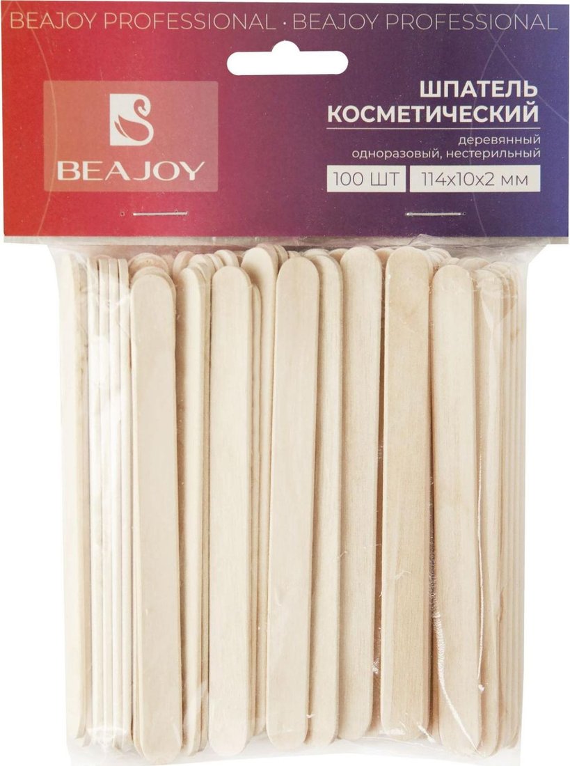 Шпатель деревянный Beajoy Косметический нестерильный 114x10x2мм (100 шт)