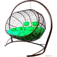 Подвесной диван M-Group Лежебока 11180204 (с коричневым ротангом/зеленая подушка)