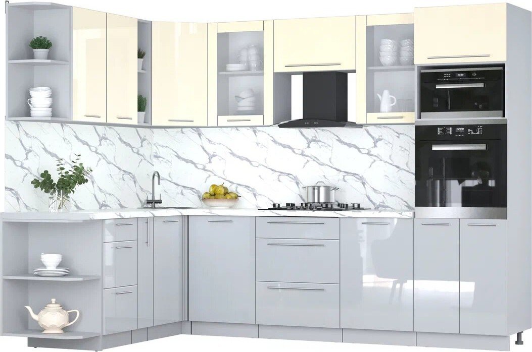 

Готовая кухня Интерлиния Мила Пластик 1.88x2.8 LV (ваниль/туманный глянец/белый гранит)