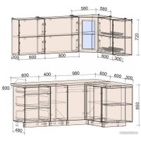 Готовая кухня Интерлиния Мила Матте 1.5x2.0 А правая (слоновая кость/пепел/травертин серый)