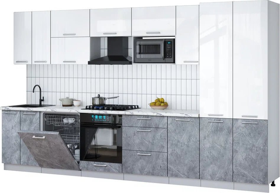 

Готовая кухня Интерлиния Мила Gloss 3.6-ПМ2 (керамика/белый глянец/белый гранит)