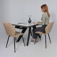 Кухонный стол Lepremo AV 2122 МДФ+керамика раздвижной 1400-2000x850 (белый глянцевый Carla Larkin/черный)