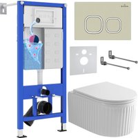 Унитаз подвесной Roxen Royal Matt в комплекте с инсталляцией StounFix Dual Fresh 6 в 1 968277 (кнопка: пастель бежевый)