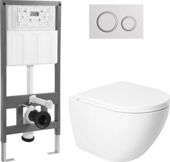 Унитаз подвесной Saniteco KW-9003WT + 501 + K01-W (с кнопкой, белый)