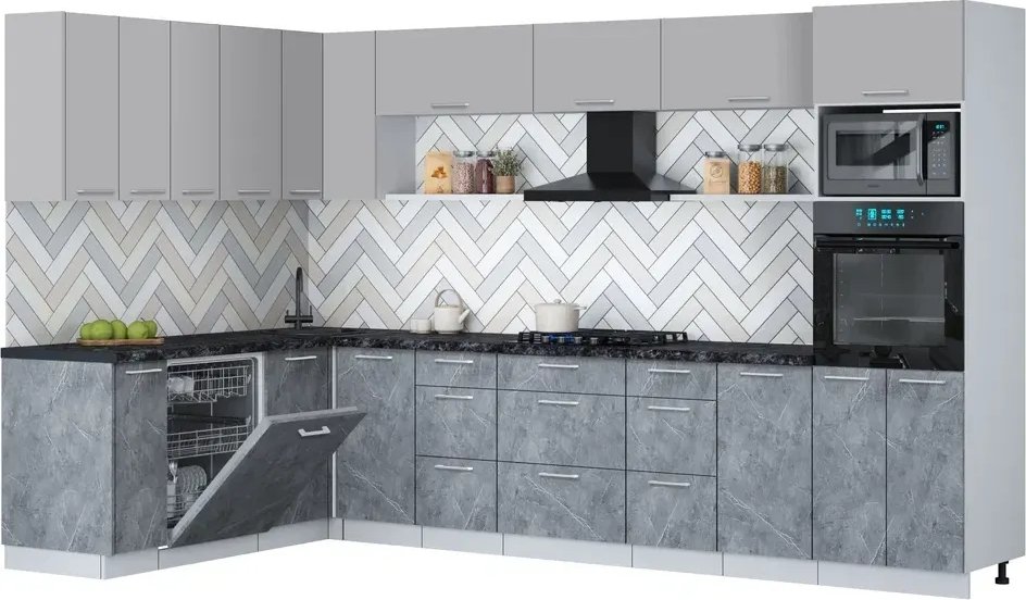 

Готовая кухня Интерлиния Мила Gloss 1.896х3.38-2 (керамика/грей/кастилло темный)