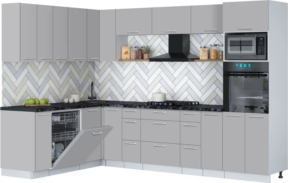 

Готовая кухня Интерлиния Мила Gloss 1.896х2.98-2 (грей/грей/кастилло темный)