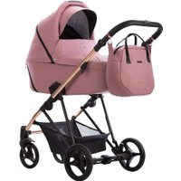 Универсальная коляска BEBETTO Yoddi Premium Class (3 в 1, 05 розовая кожа/рама бронза)