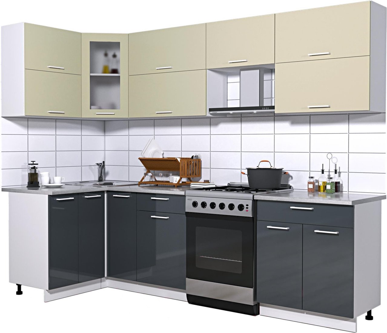 

Готовая кухня Интерлиния Мила Gloss 60-12x27 (ваниль/асфальт глянец)