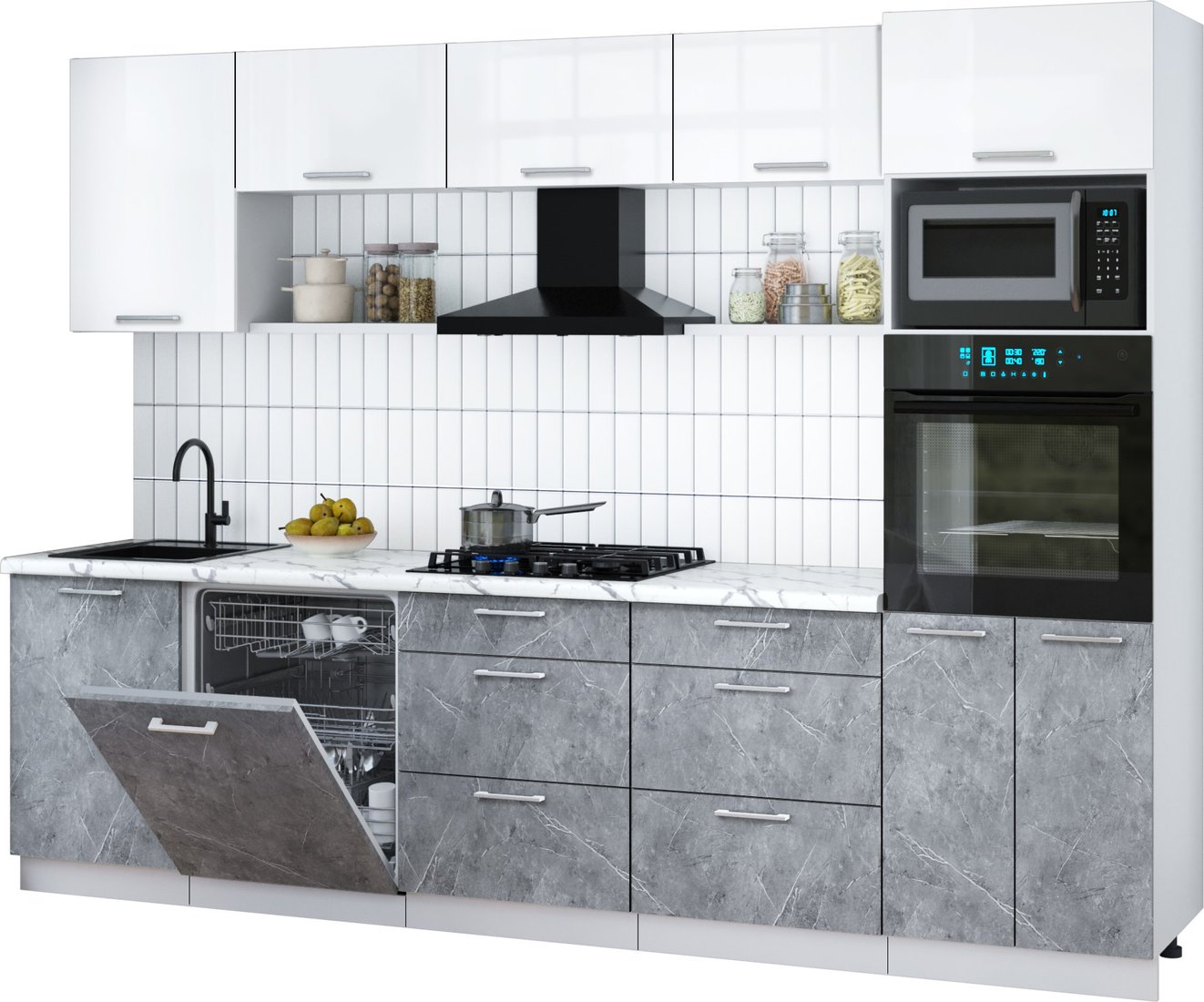 

Готовая кухня Интерлиния Мила Gloss 2.9-ПМ1 (керамика/белый глянец/белый гранит)