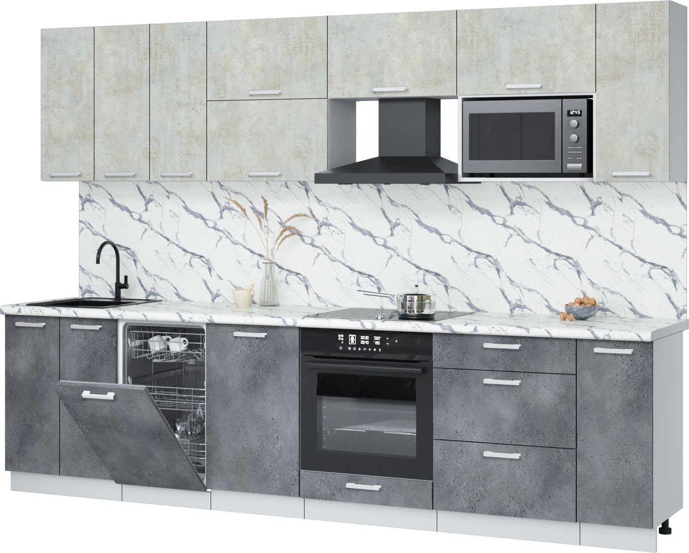 

Готовая кухня Интерлиния Мила Лайт 3.0-ПМ4 (бетон лайт/бетон портленд/белый гранит)