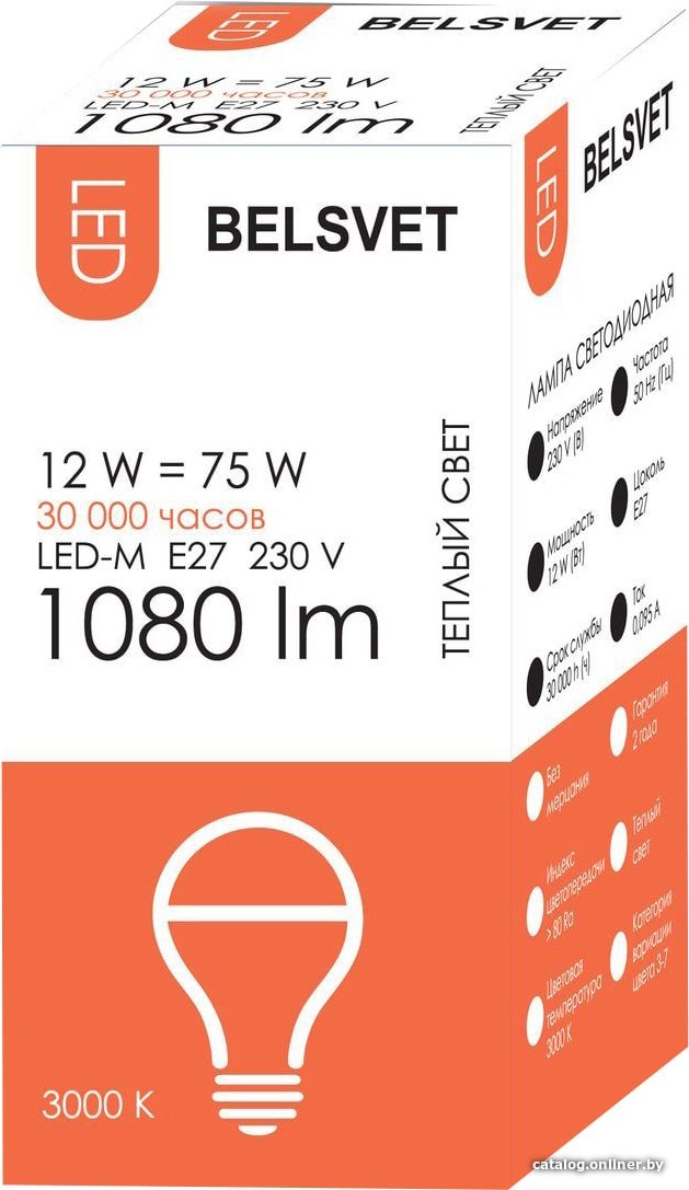 Светодиодная лампочка Belsvet LED-M A60 E27 12 Вт 3000 К