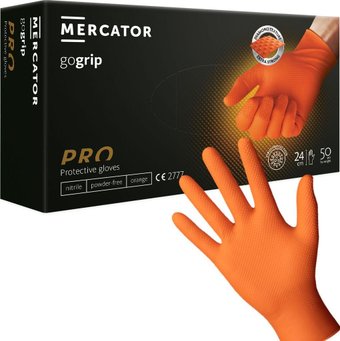 Нитриловые перчатки Mercator GoGrip защитные (L, 50 шт, оранжевый)