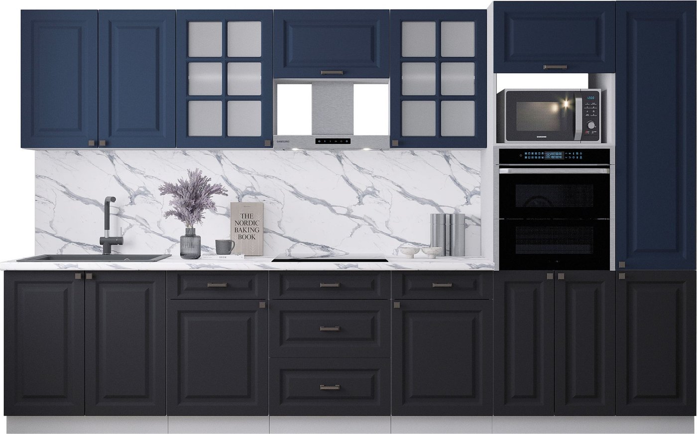 

Готовая кухня Интерлиния Мила Деко 3.4 (черный/индиго/белый гранит)