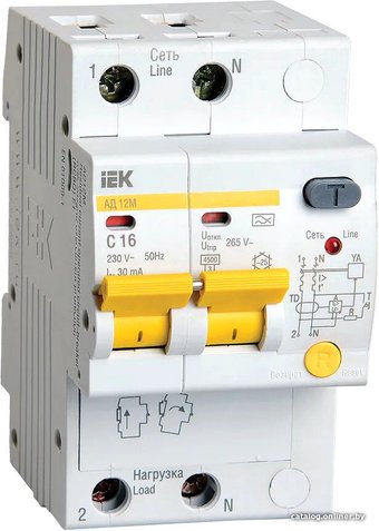 Дифференциальный автомат IEK АД-12М 2Р 16А 30мА C MAD12-2-016-C-030