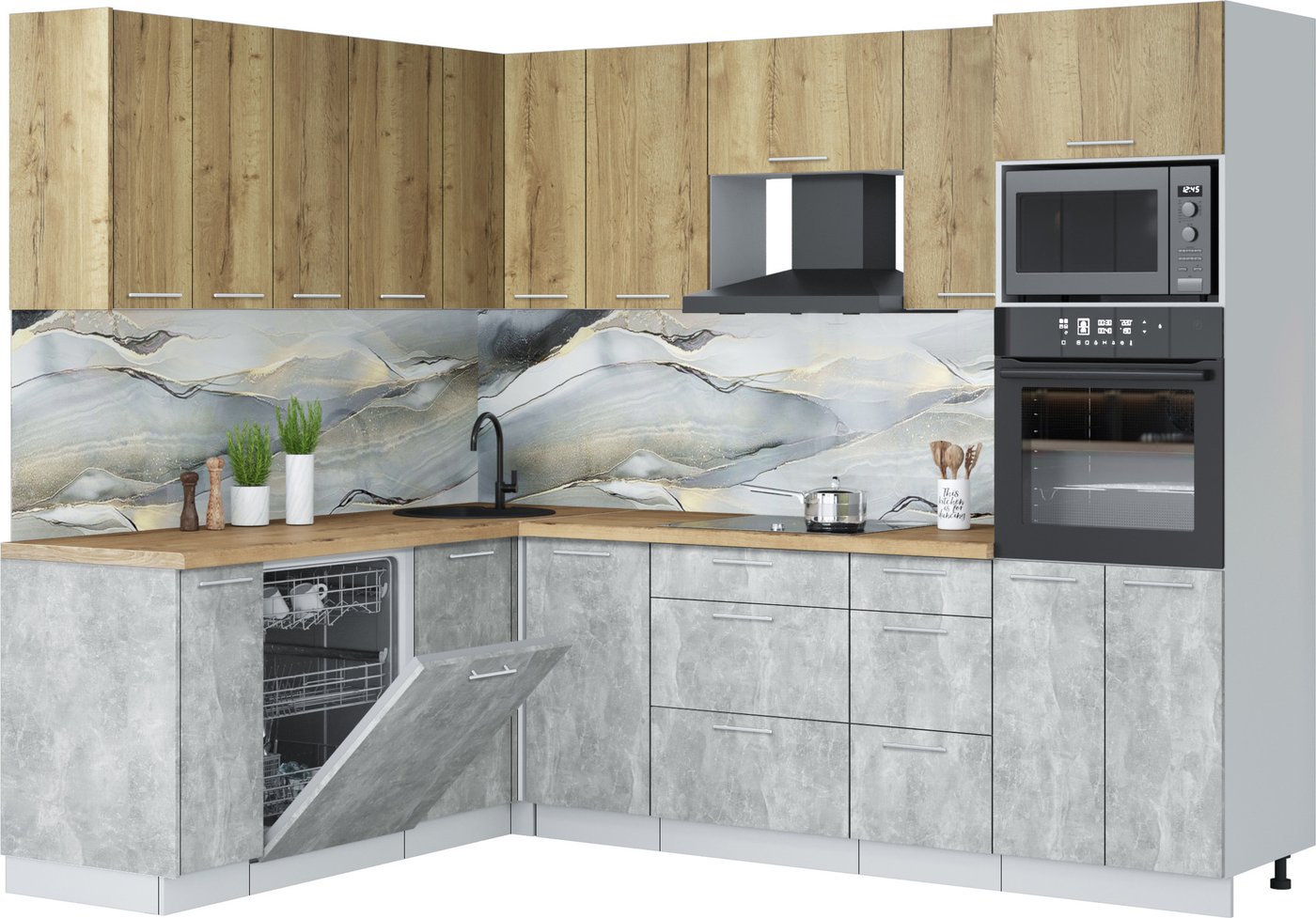 

Готовая кухня Интерлиния Мила Лайт 1.896х2.58 (дуб золотой/бетон/дуб бунратти)