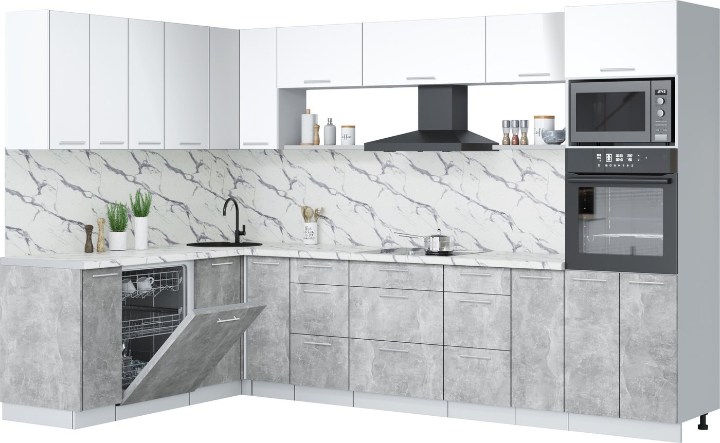 

Готовая кухня Интерлиния Мила Лайт 1.896х3.18 (белый платинум/бетон/белый гранит)