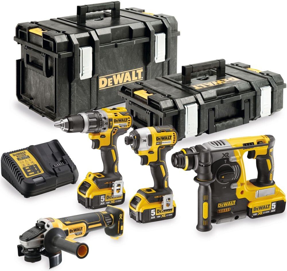 

DeWalt DCK422P3 (шуруповерт, винтоверт, перфоратор, болгарка, 3 АКБ, 2 кейка)
