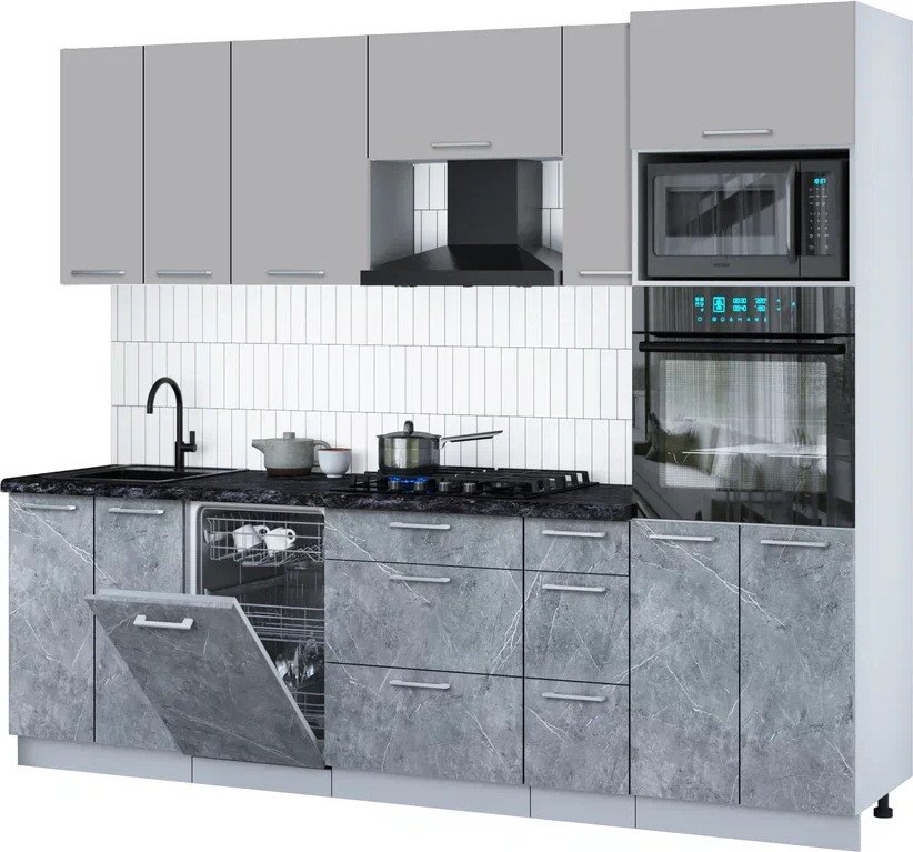 

Готовая кухня Интерлиния Мила Gloss 2.55-ПМ3 (керамика/грей/кастилло темный)