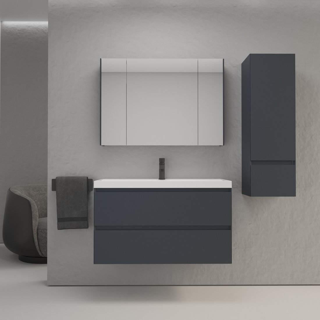 

Symbolite Тумба под умывальник Манхэттен 100 Plus 2 ящика (подвесная, графит)