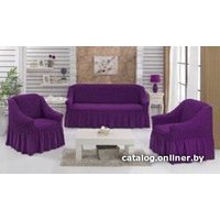 Комплект чехлов для дивана и кресла Karna 3-местный диван + 2 кресла с юбкой (фиолетовый)