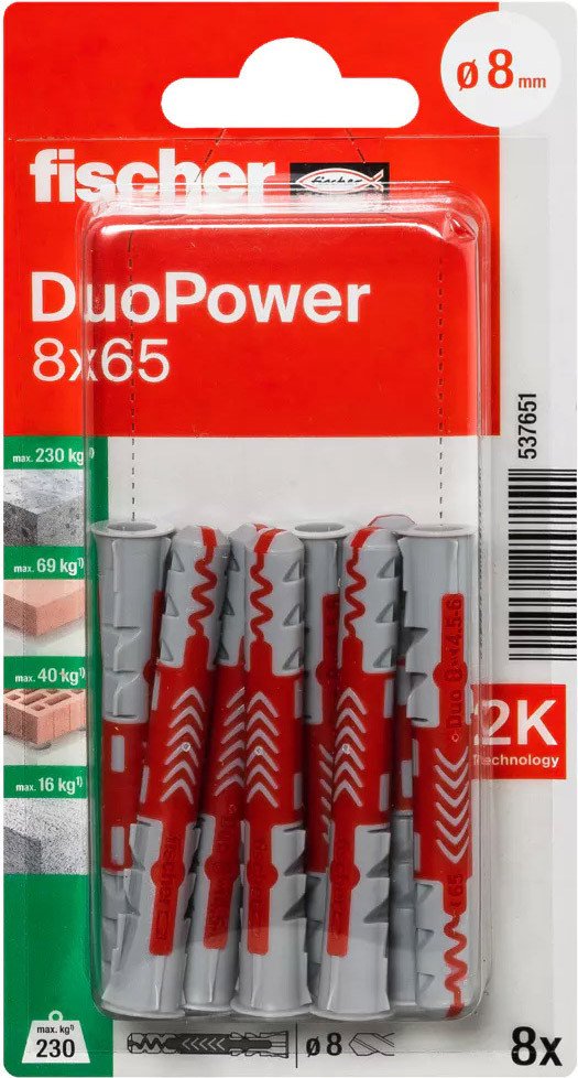 

Дюбель универсальный Fischer DuoPower 8 x 65 K NV 537651 (8 шт)