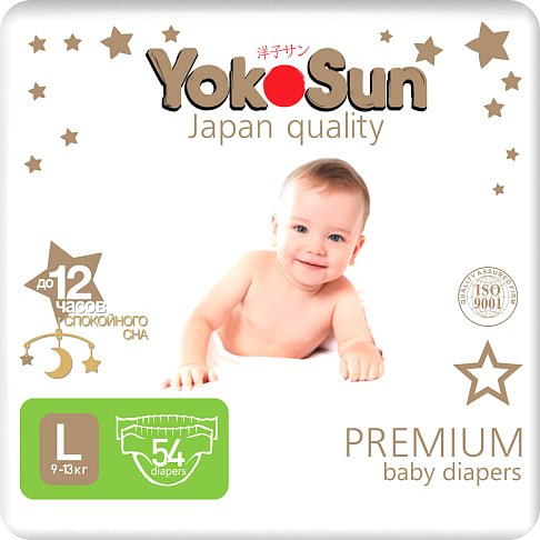 

Подгузники YokoSun Premium L 9-13 кг (54 шт)