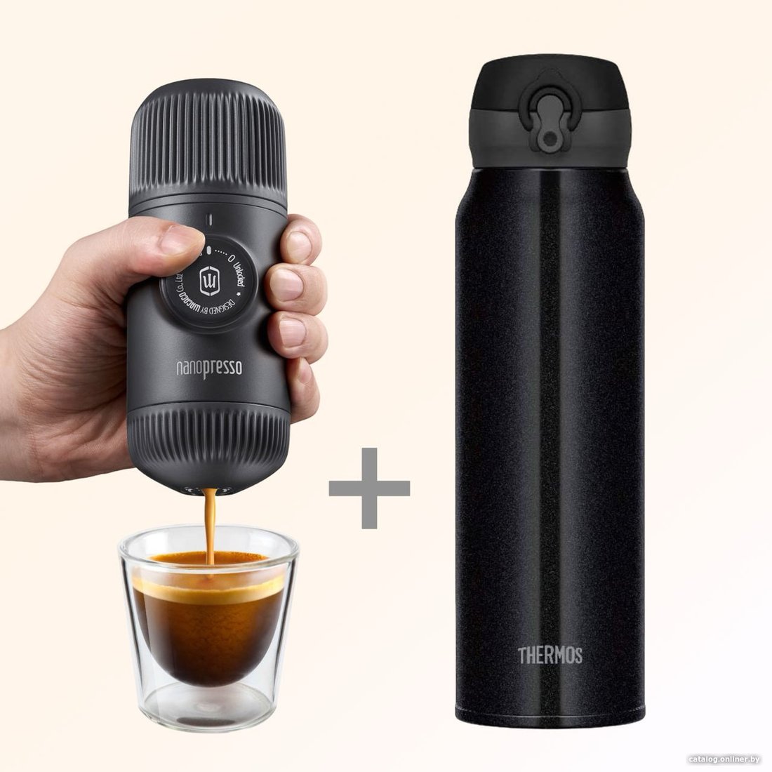 Ручная кофеварка WACACO Nanopresso Grey + Термос THERMOS JNL-754 PBK 750 мл