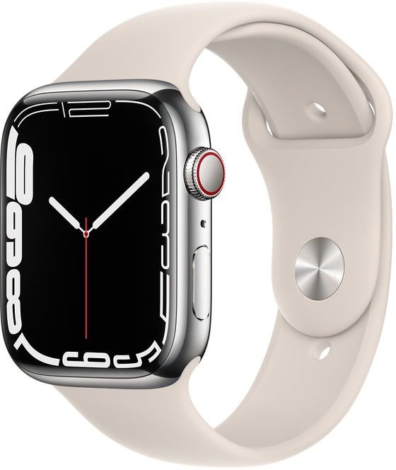

Умные часы Apple Watch Series 7 LTE 45 мм (сталь серебристый/звездный свет)