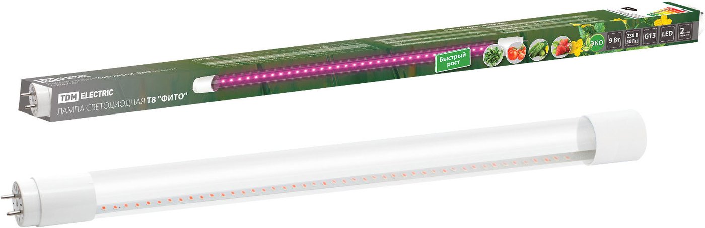 

Светодиодная лампочка TDM Electric T8-9 Вт-230 В-G13 Фито 600 мм SQ0340-0238