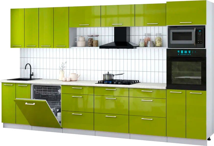 

Готовая кухня Интерлиния Мила Gloss 3.6-ПМ1-2 (яблоко глянец/яблоко глянец/опал светлый)