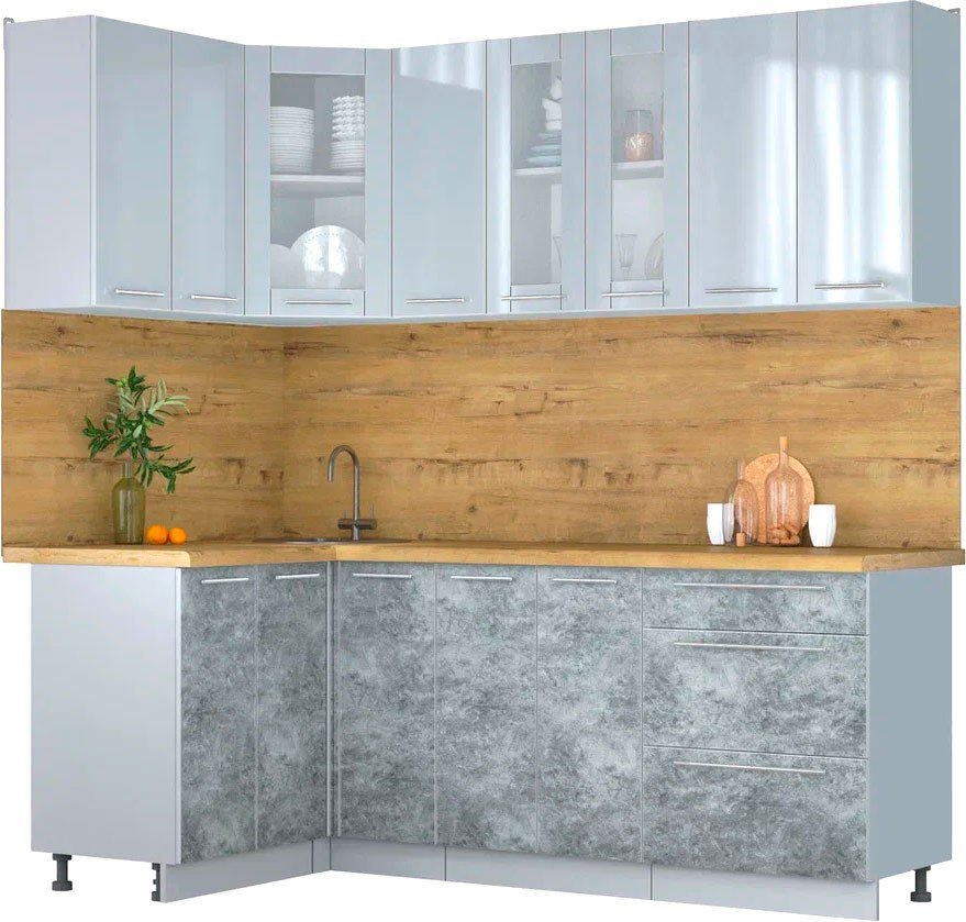 

Готовая кухня Интерлиния Мила Пластик 1.2x2.1 (туманный глянец/мрамор/дуб бунратти)