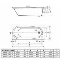 Ванна Alba Spa Baline 160x70 R (2 экрана и каркас)