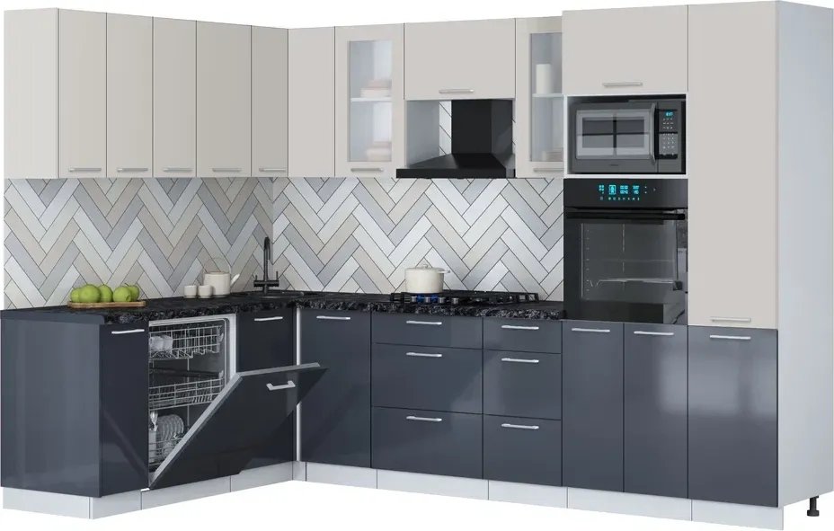 

Готовая кухня Интерлиния Мила Gloss 1.896х2.98 (асфальт глянец/кашемир/кастилло темный)