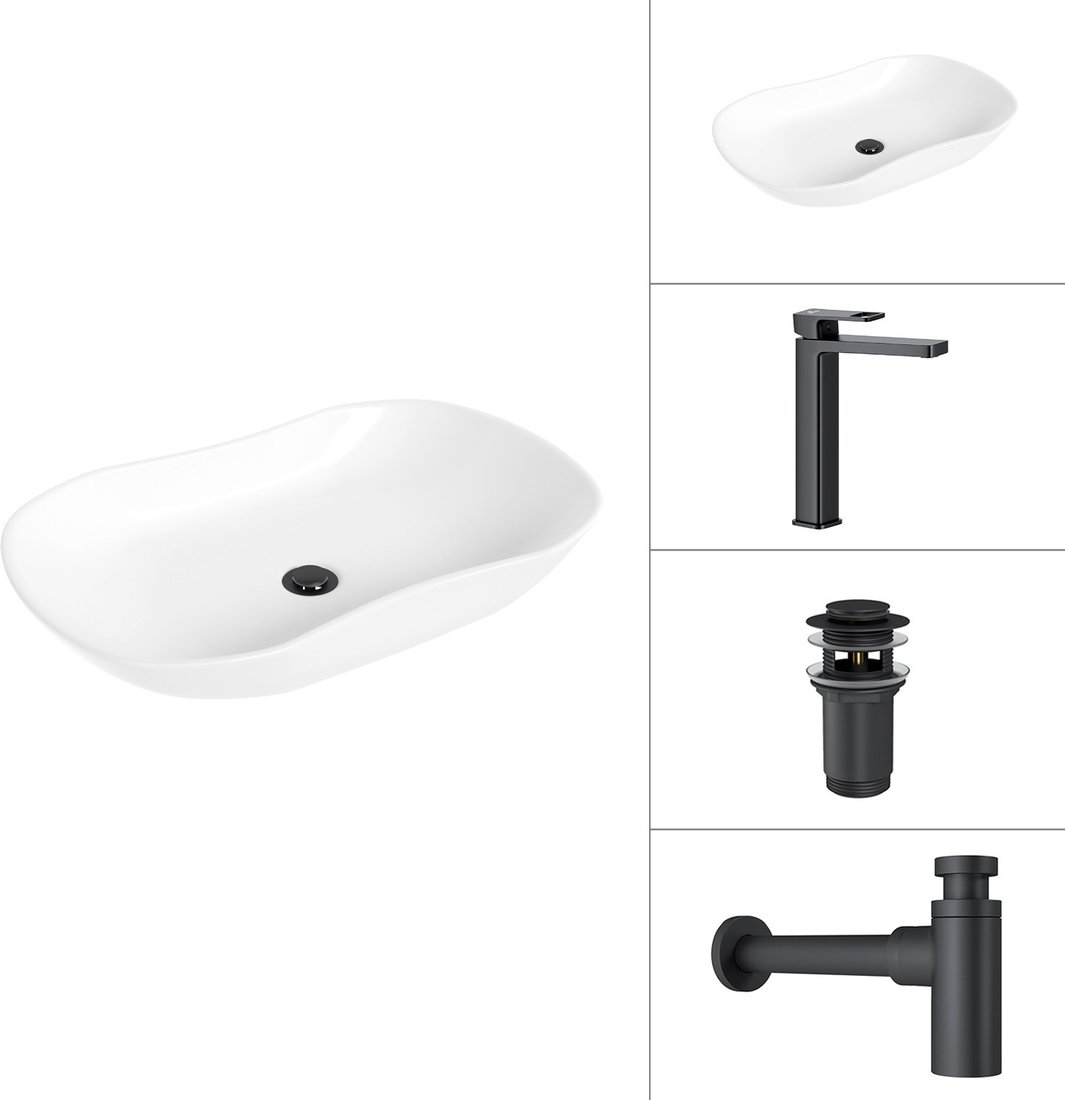 Умывальник Lauter 21570 + Cascade 21СК0655BS + сифон 21635B + дон.клапан 21190B (черный матовый)