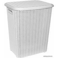 Корзина ВиолетПласт для белья прямоугольная "Вязь" 60 л с крышкой (белый)