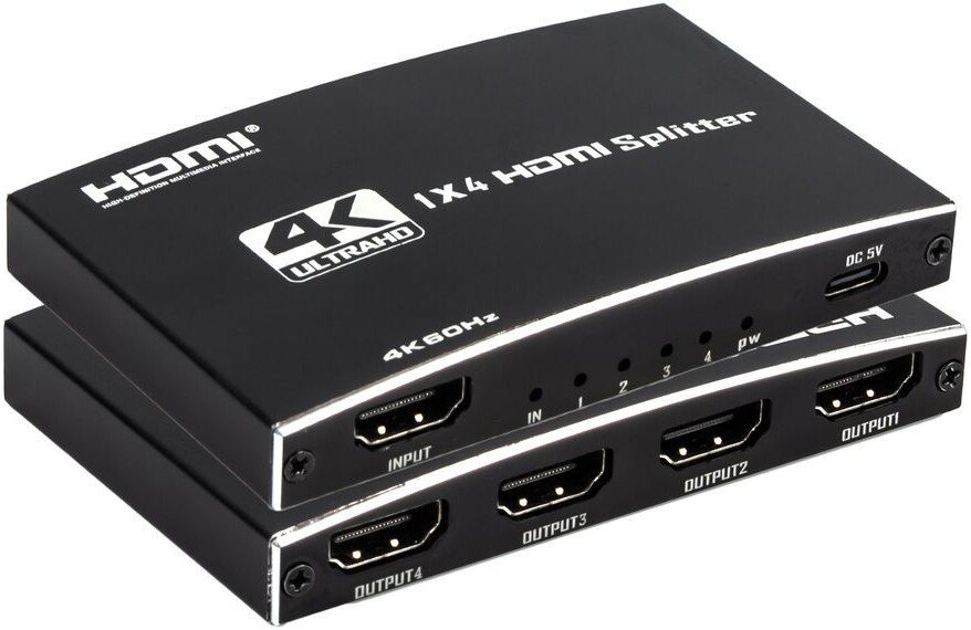 Разветвитель USBTOP 1x4 HDMI 2.0 PRO UltraHD 4K 60Гц, 18.5 Гбит/c 559405 (черный)