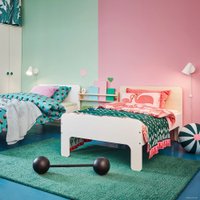 Растущая кровать Ikea Слэкт 80x130-200 (белый/береза) 893.266.13