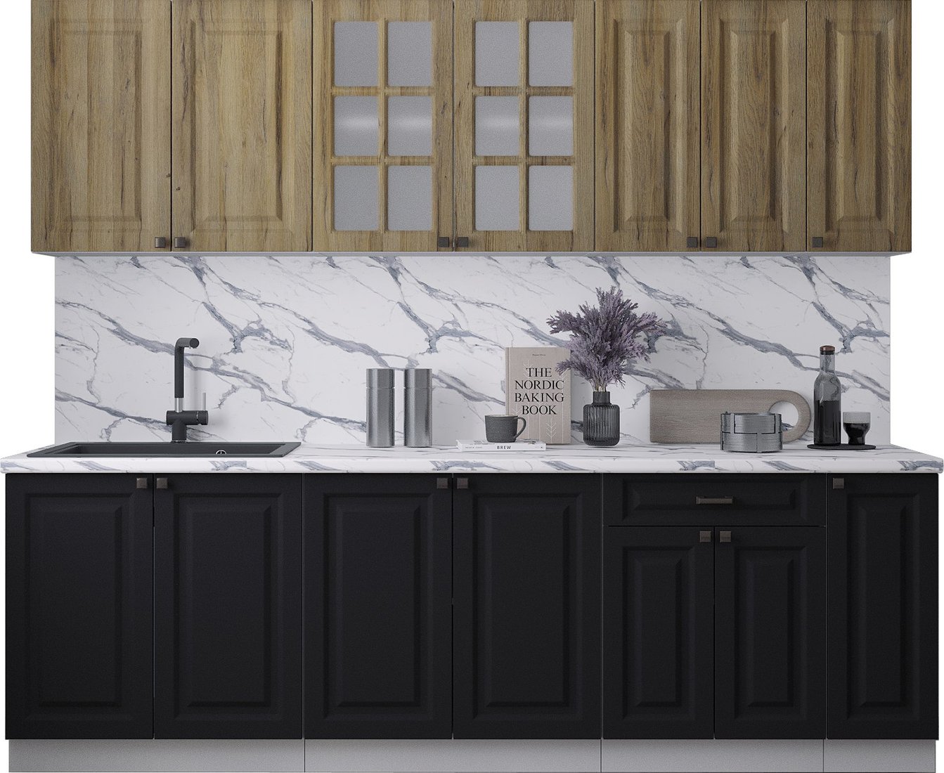 

Готовая кухня Интерлиния Мила Деко 2.5Б (черный/дуб вотан/белый гранит)