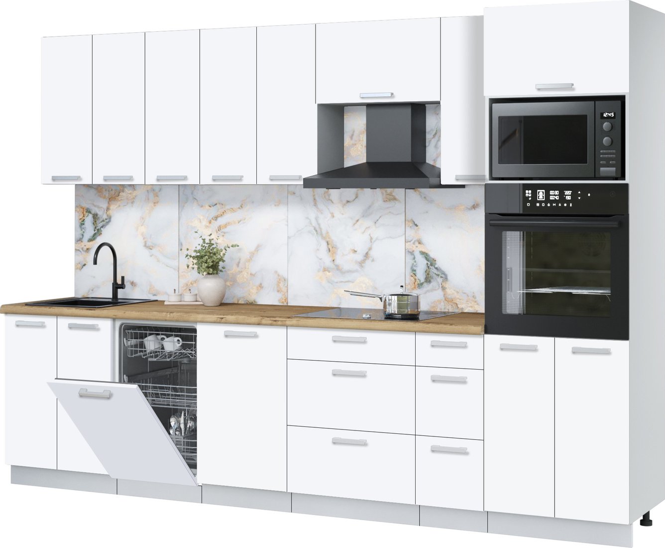 

Готовая кухня Интерлиния Мила Лайт 3.0-ПМ3 (белый платинум/белый платинум/дуб бунратти)