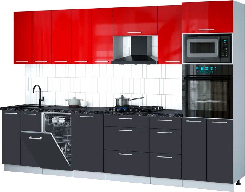 

Готовая кухня Интерлиния Мила Gloss 3.1-ПМ3 (пепел/красный глянец/кастилло темный)