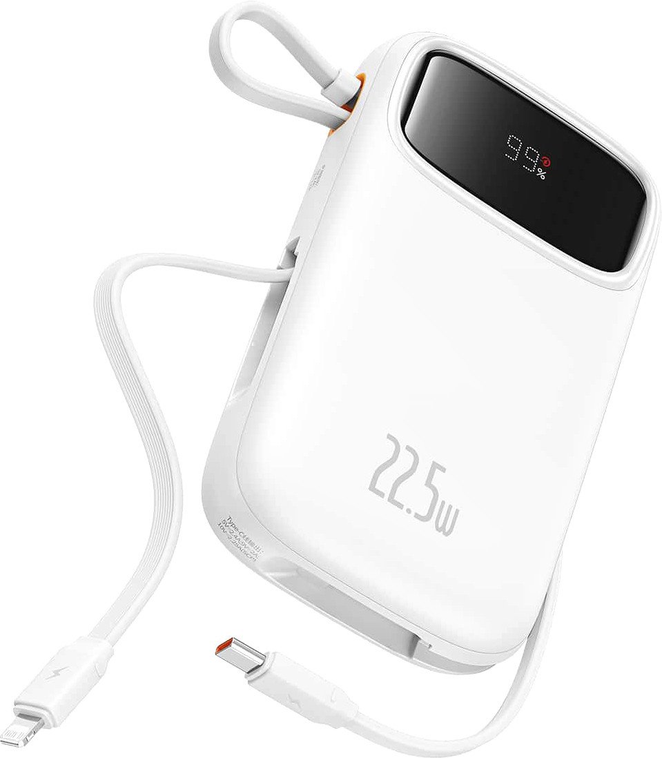 

Внешний аккумулятор Baseus Qpow2 Dual-Cable Digital Display Fast Charge Power Bank 22.5W 10000mAh (белый)