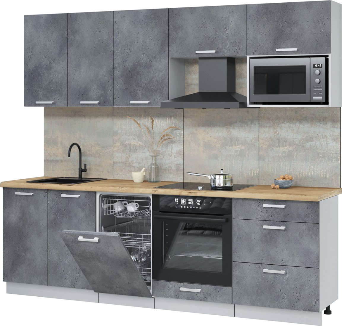 

Готовая кухня Интерлиния Мила Лайт 2.45-ПМ4 (бетон портленд/бетон портленд/дуб бунратти)