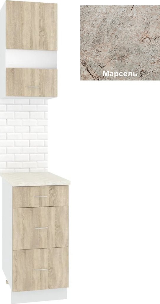 

Готовая кухня Кортекс-мебель Корнелия Экстра 40р3ш правый (дуб сонома/марсель)