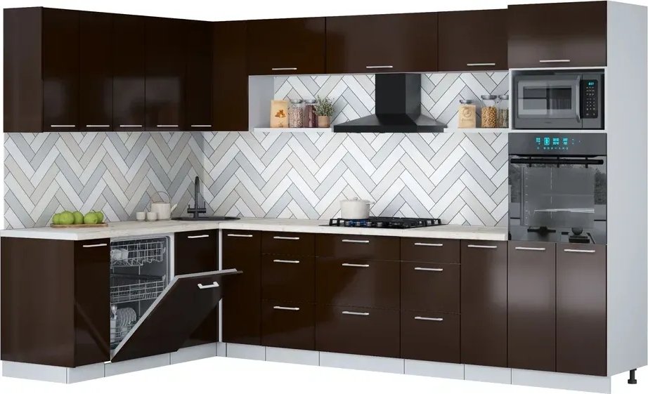 

Готовая кухня Интерлиния Мила Gloss 1.896х3.18 (шоколад глянец/шоколад глянец/бискайская сосна)