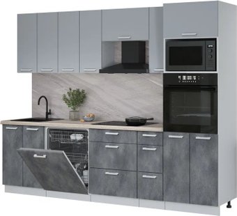 Готовая кухня Интерлиния Мила Лайт 2.7-ПМ1 (серебро/бетон портленд/травертин серый)