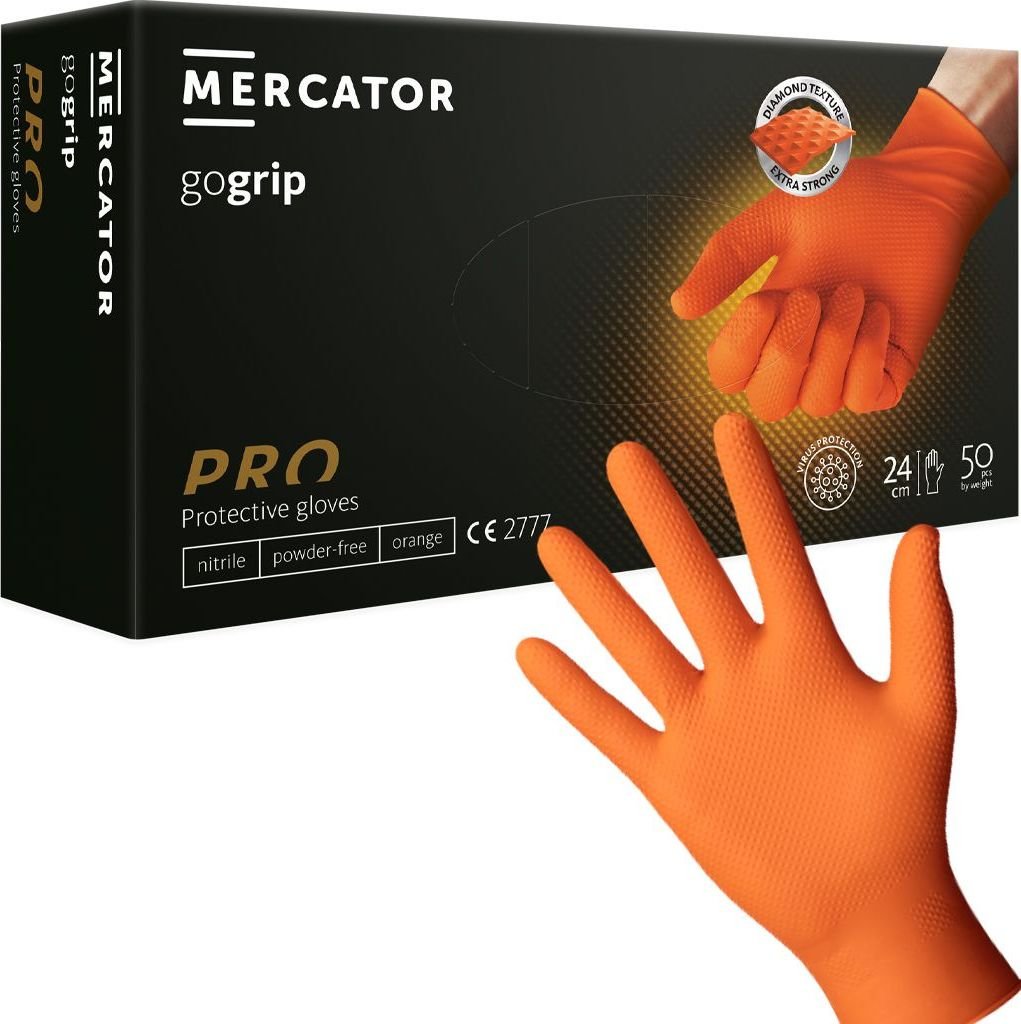 

Нитриловые перчатки Mercator GoGrip защитные (M, 50 шт, оранжевый)