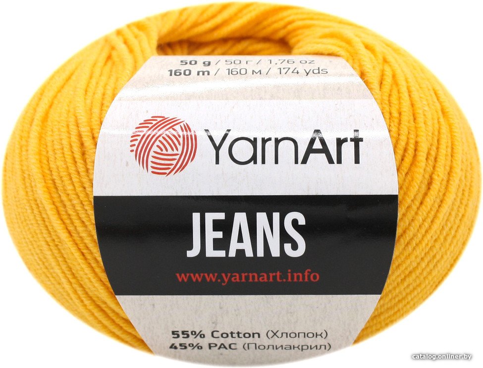 Пряжа для вязания Yarnart Jeans акрил 45%, хлопок 55% 35 50 г (160 м, желтый)