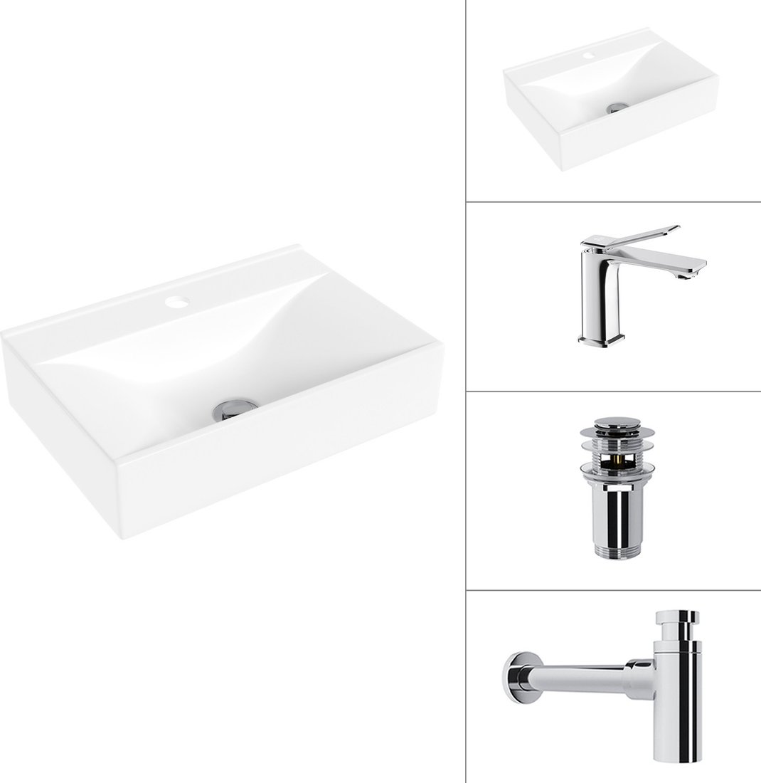 Умывальник Lauter 21887B + Allure 21C618С + сифон 21635CH + донный клапан 21190CH (хром)